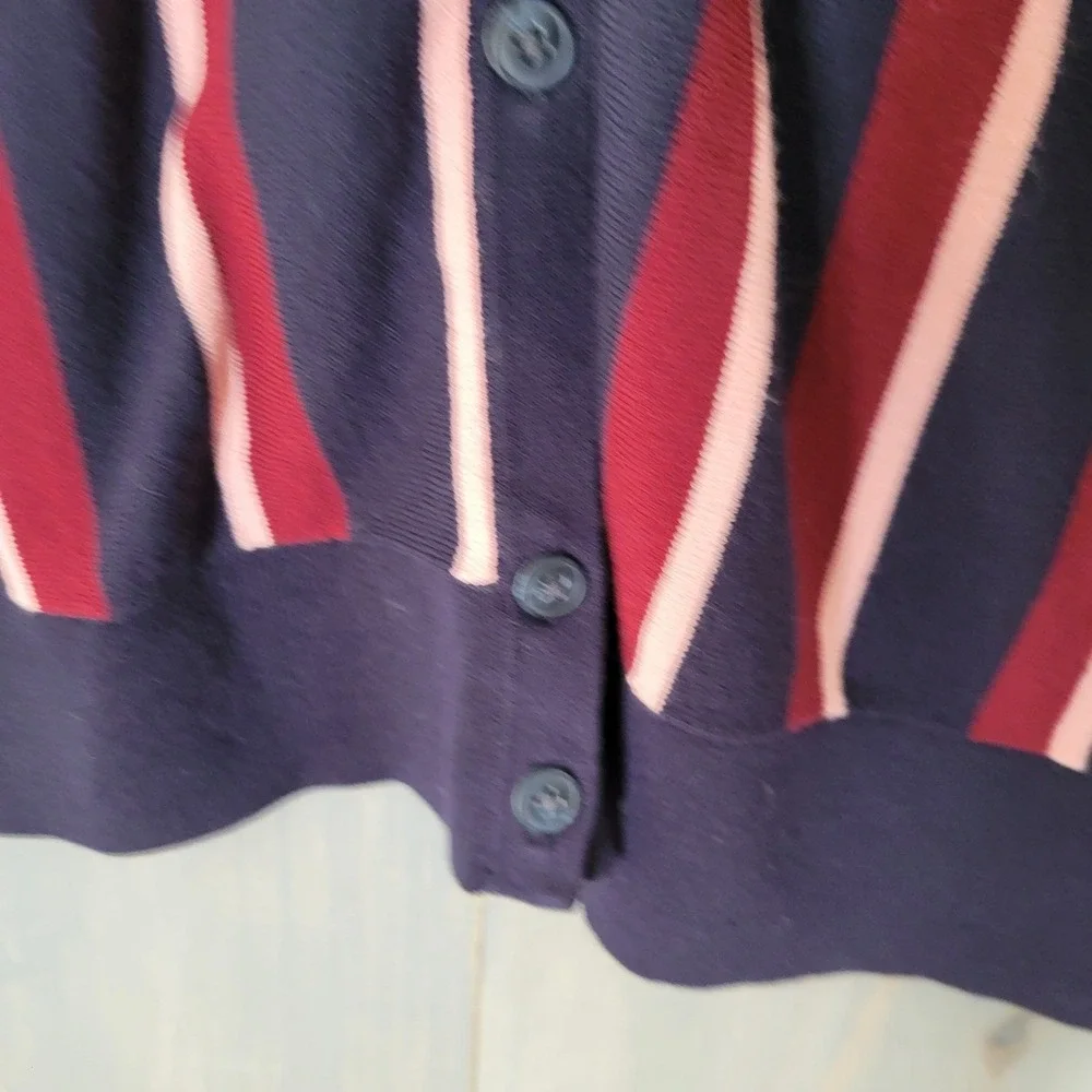Ann Taylor Cardigan Women XXL Navy Pink‎ Burgundy Stripe Button Front Career